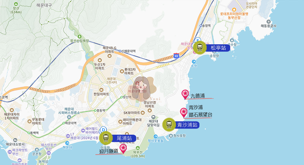 釜山海雲台藍線公園天空膠囊列車-海洋列車-路線