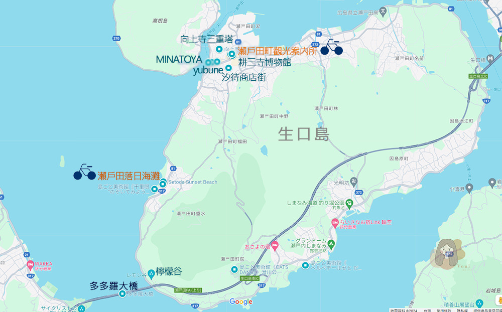 瀨戶內海島生口島地圖