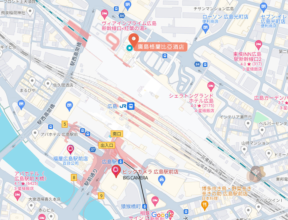 廣島格蘭比亞大酒店 Hotel Granvia Hiroshima,緊臨 JR 廣島站,頂樓景觀酒廊下午茶、吃早餐 - 第67張圖 廣島格蘭比亞酒店-JR西日本酒店集團-Hotel-Granvia-Hiroshima-MAP